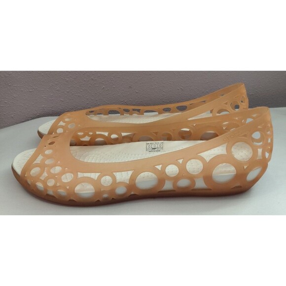 Crocs Adrina Sandals Women Shoes Jelly Flats Orange Rubber Peep Toe Sz 9 - Picture 2 of 6